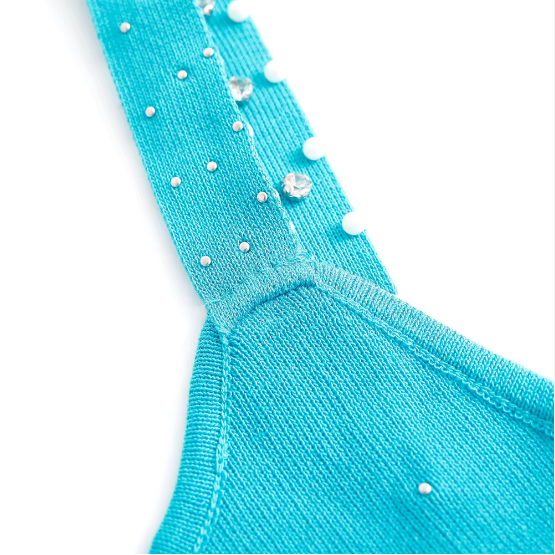 Summer Backless Knit Crew Neck Beaded Tank Top