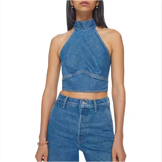 Womens Soft Backless Denim Top