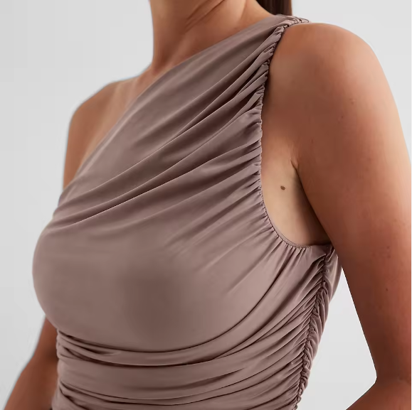 Womens Pleated One Shoulder Sleeveless Top