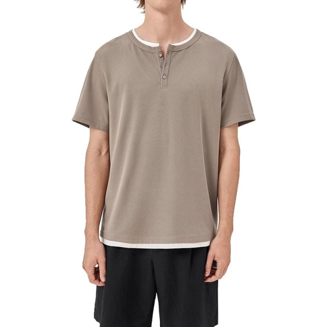 Mens Short Sleeve Henley Shirts Causal Basic TShirts Summer Tee Tops