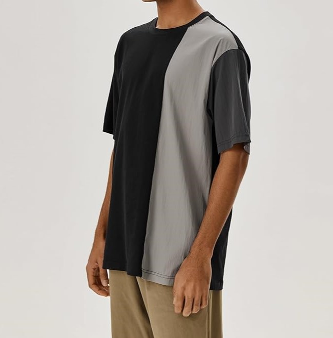 Mens Short Sleeve T Shirt Color Block Tee Cotton Crewneck Summer Tops