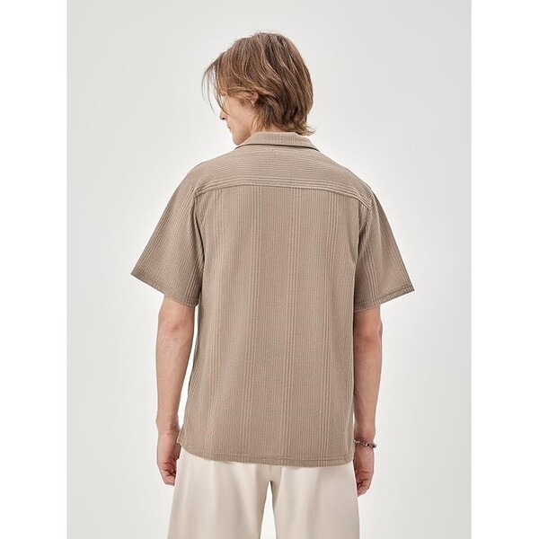 Mens Casual Button Down Shirts Short Sleeve Knitted Tops with Pocket