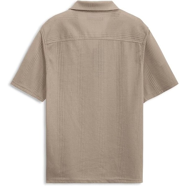 Mens Casual Button Down Shirts Short Sleeve Knitted Tops with Pocket