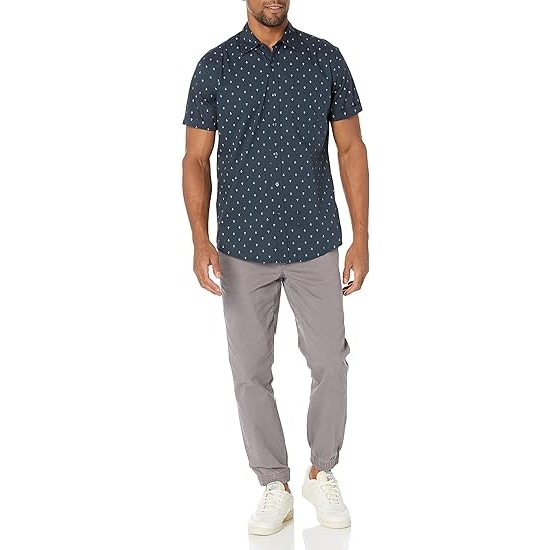 Men Button Down Shirts Regular Fit Short Sleeve Print Shirt