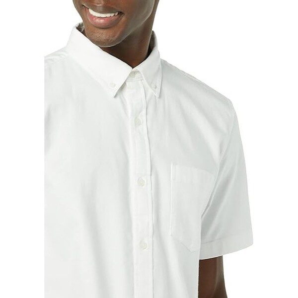 Men Slim Fit Short Sleeve Stretch Oxford Shirt with Pocket