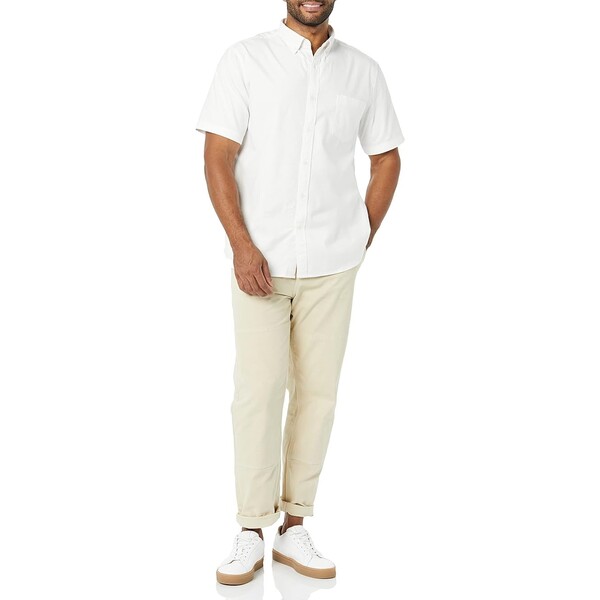 Men Slim Fit Short Sleeve Stretch Oxford Shirt with Pocket