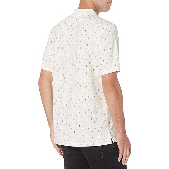Sustainable Cotton Navy White Anchor Wrinkle Proof Men Polo Shirt