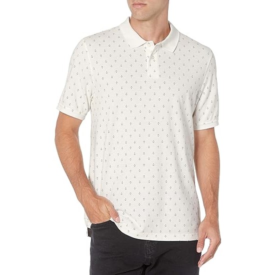 Sustainable Cotton Navy White Anchor Wrinkle Proof Men Polo Shirt