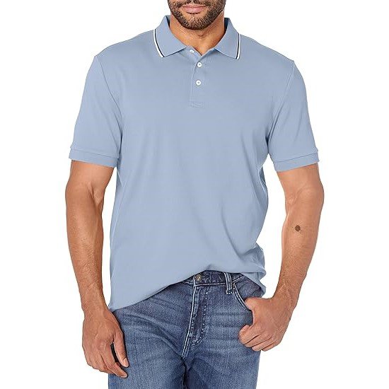 Men Classic Fit Short Sleeve Dual Tipped Collar Polo Shirt