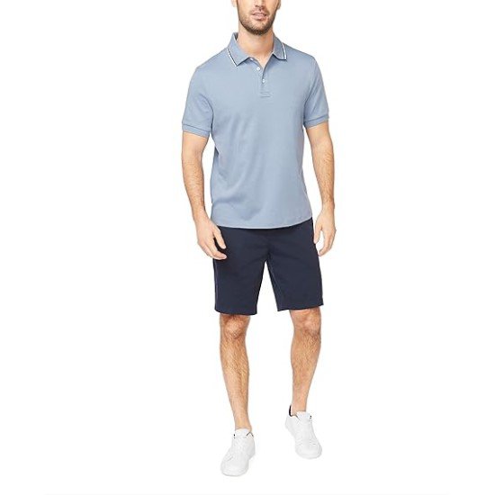 Men Classic Fit Short Sleeve Dual Tipped Collar Polo Shirt